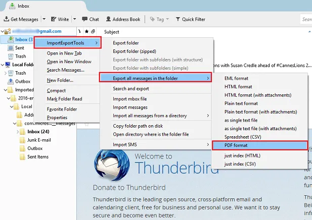 save thunderbird emails to pdf
