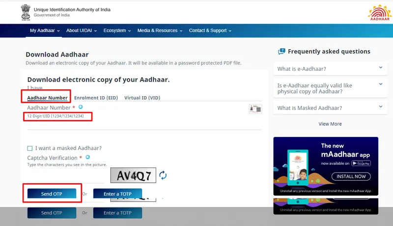 Download Aadhar Card by Name and Date of Birth