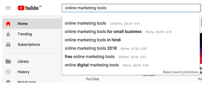 autosuggest on Youtube