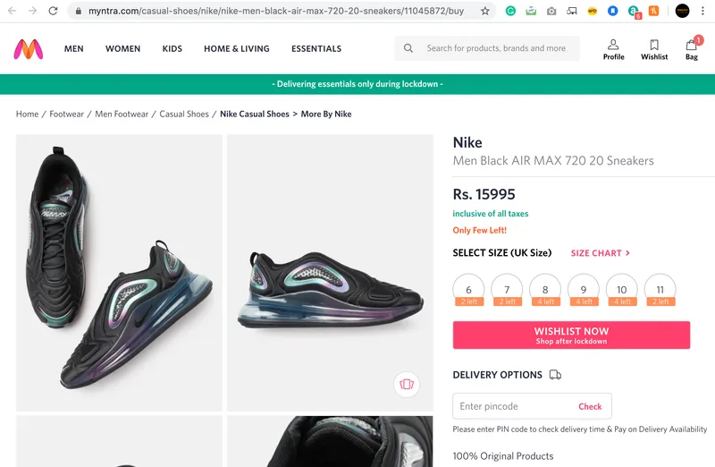 Myntra product detail page
