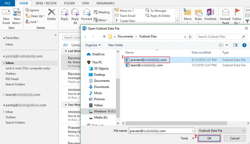 open outlook file
