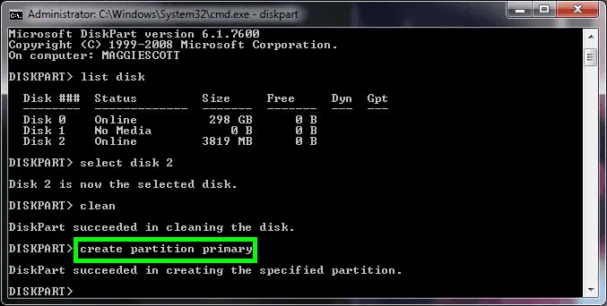 create partition primary
