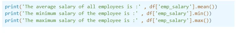 Code for calculating min, average, and max salary