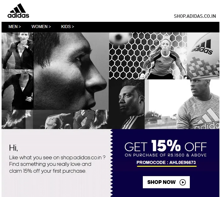 Adidas highlighting promo codes