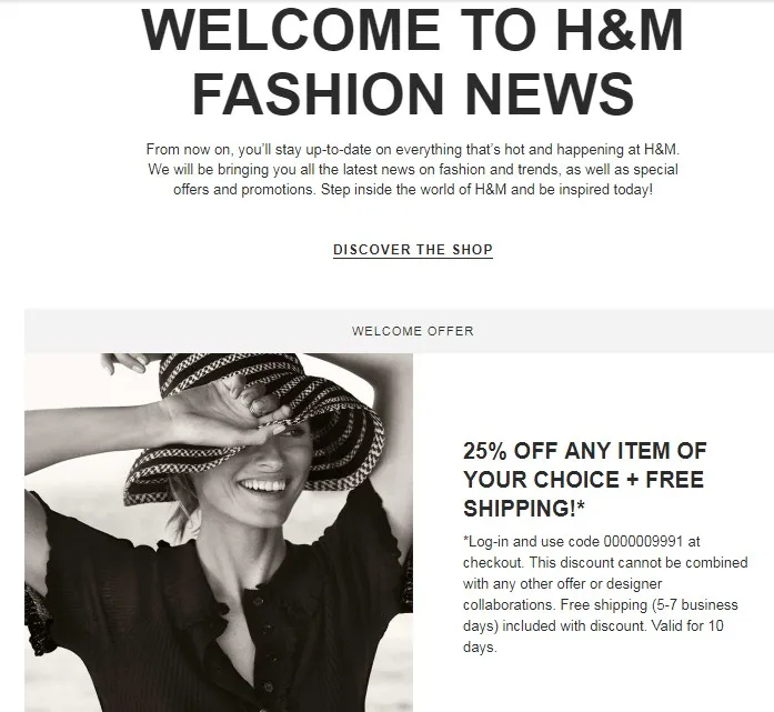 Welcome Promo Code by H&M