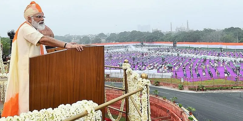 स्वतंत्रता दिवस के अवसर पर भाषण देते हुए प्रधानमंत्री नरेंद्र मोदी | (फोटो साभार: डीडी)