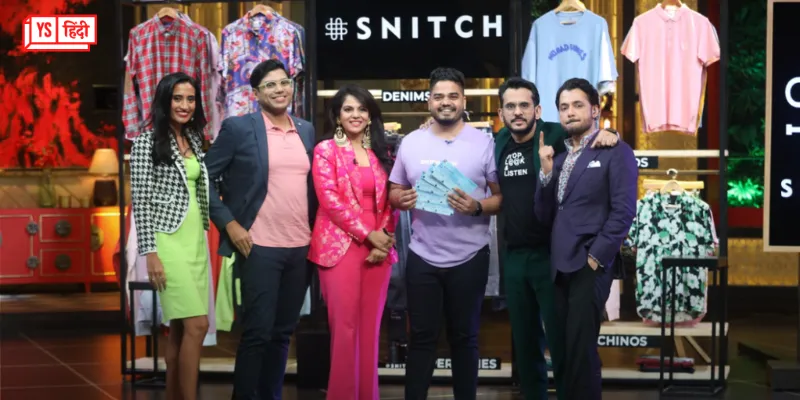 Snitch's founder Siddharth Dungarwal (fourth from left) with Shark Tank investors