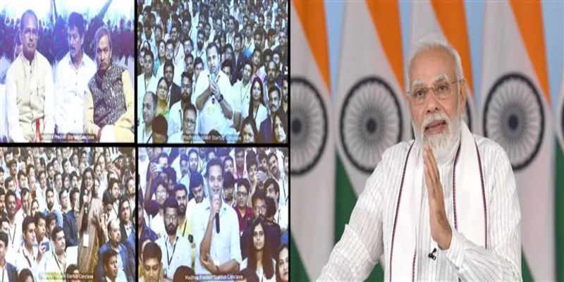 वीडियो कॉन्फ्रेंसिंग के जरिए इंदौर में आयोजित हो रहे मध्य प्रदेश स्टार्टअप सम्मेलन को संबोधित करते हुए प्रधानमंत्री नरेन्द्र मोदी