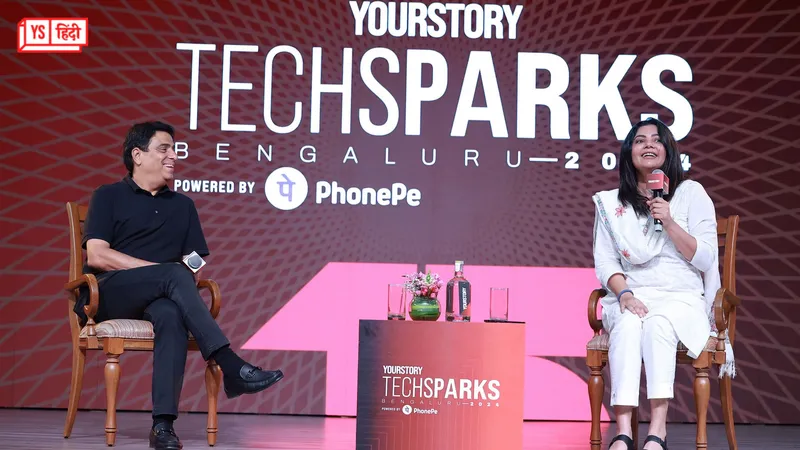 upGrad, Swades Foundation Co-founder Ronnie Screwvala with YourStory Founder and CEO Shradha Sharma on the TechSparks 2024 stage