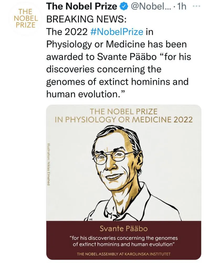 स्वीडिश वैज्ञानिक Svante Paabo को साल 2022 को फिजियोलॉजी(Physiology) के  क्षेत्र में नोबेल पुरस्कार से सम्मानित किया गया