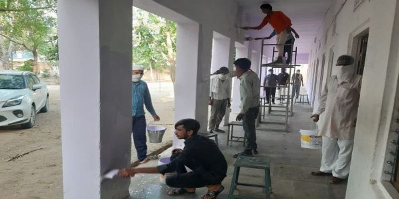 पलायन सेंटर की सुविधाओं से खुश हुए मजदूर तो कर दी सेंटर की रंगाई पुताई
