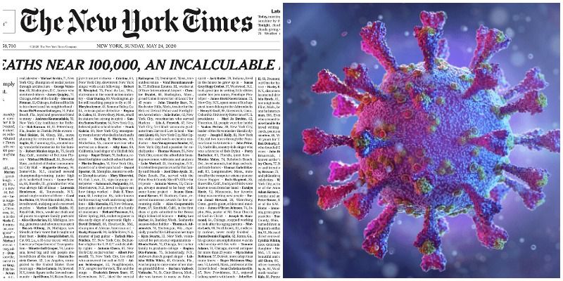 न्यूयॉर्क टाइम्स ने पहले पन्ने पर छापी वायरस पीड़ितों की सूची