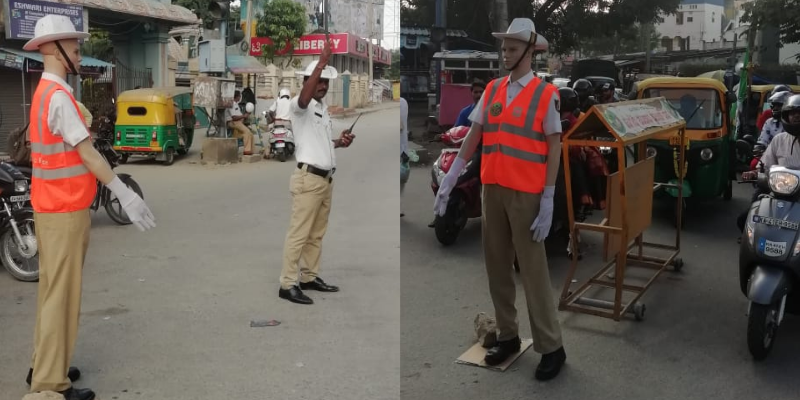 ಟ್ರಾಫಿಕ್‌ ನಿಯಂತ್ರಿಸಲು ಸಜ್ಜಾದ ಪೋಲಿಸ್‌ ಬೊಂಬೆಗಳು