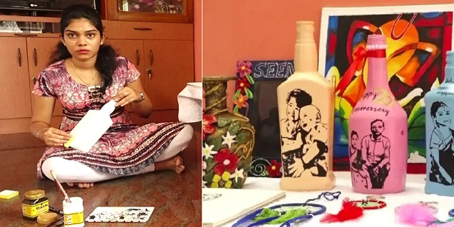 லாக்டவுனில் பிறந்த திறமை: குப்பைப் பொருட்களை கலைகளாக்கும் காரைக்குடி மாணவி!