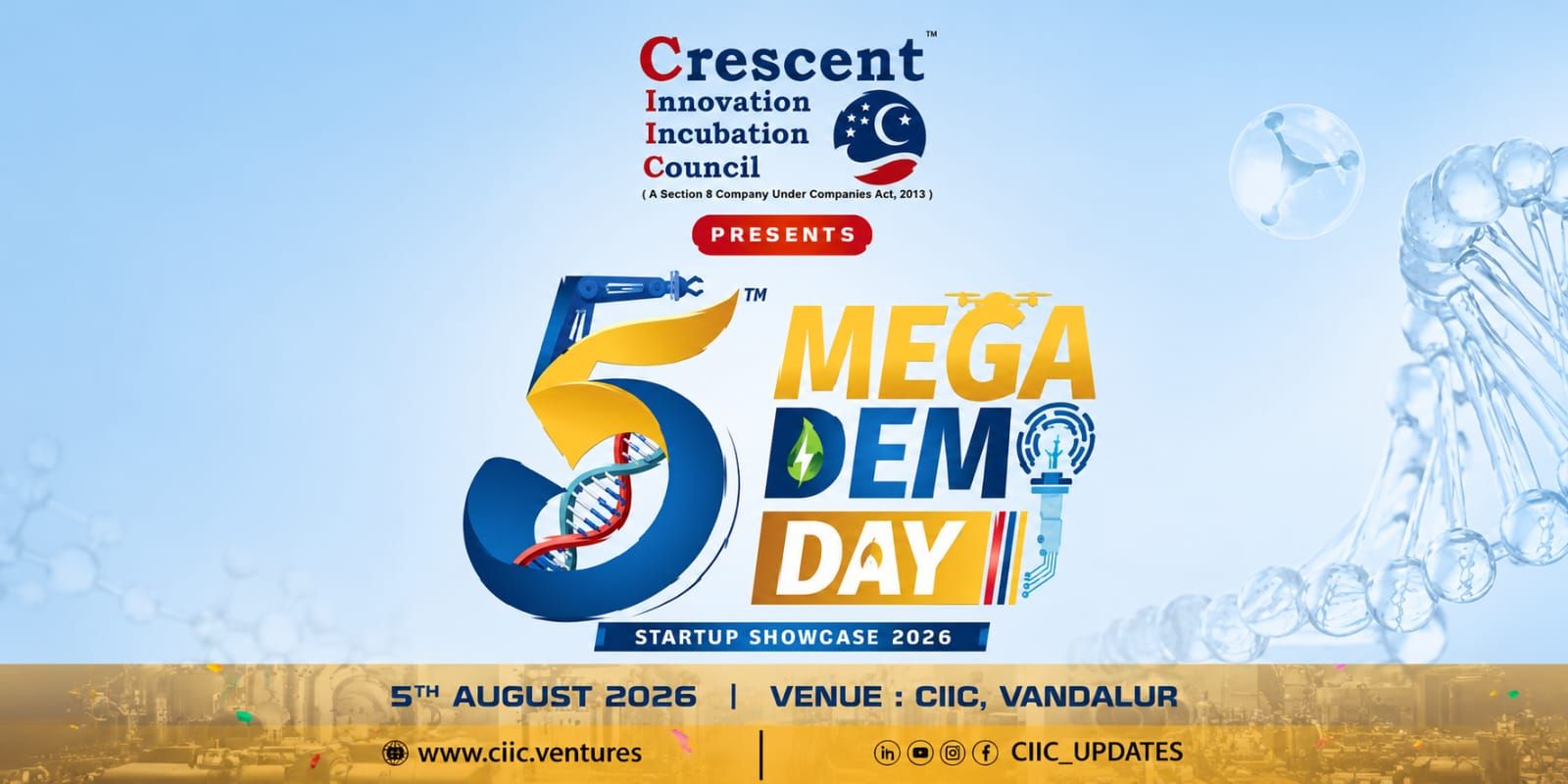 Crescent Innovation மையம் ஆக்ஸ்ட் 5 நடத்தும் ‘Mega Demo Day’ -  150க்கும் மேலான ஸ்டார்ட் அப்கள், முதலீட்டாளர்கள் பங்கேற்பு!