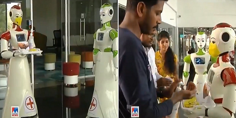கொரோனா வைரஸ் விழிப்புணர்வை ஏற்படுத்தும் ரோபோக்கள்; எங்கே தெரியுமா?