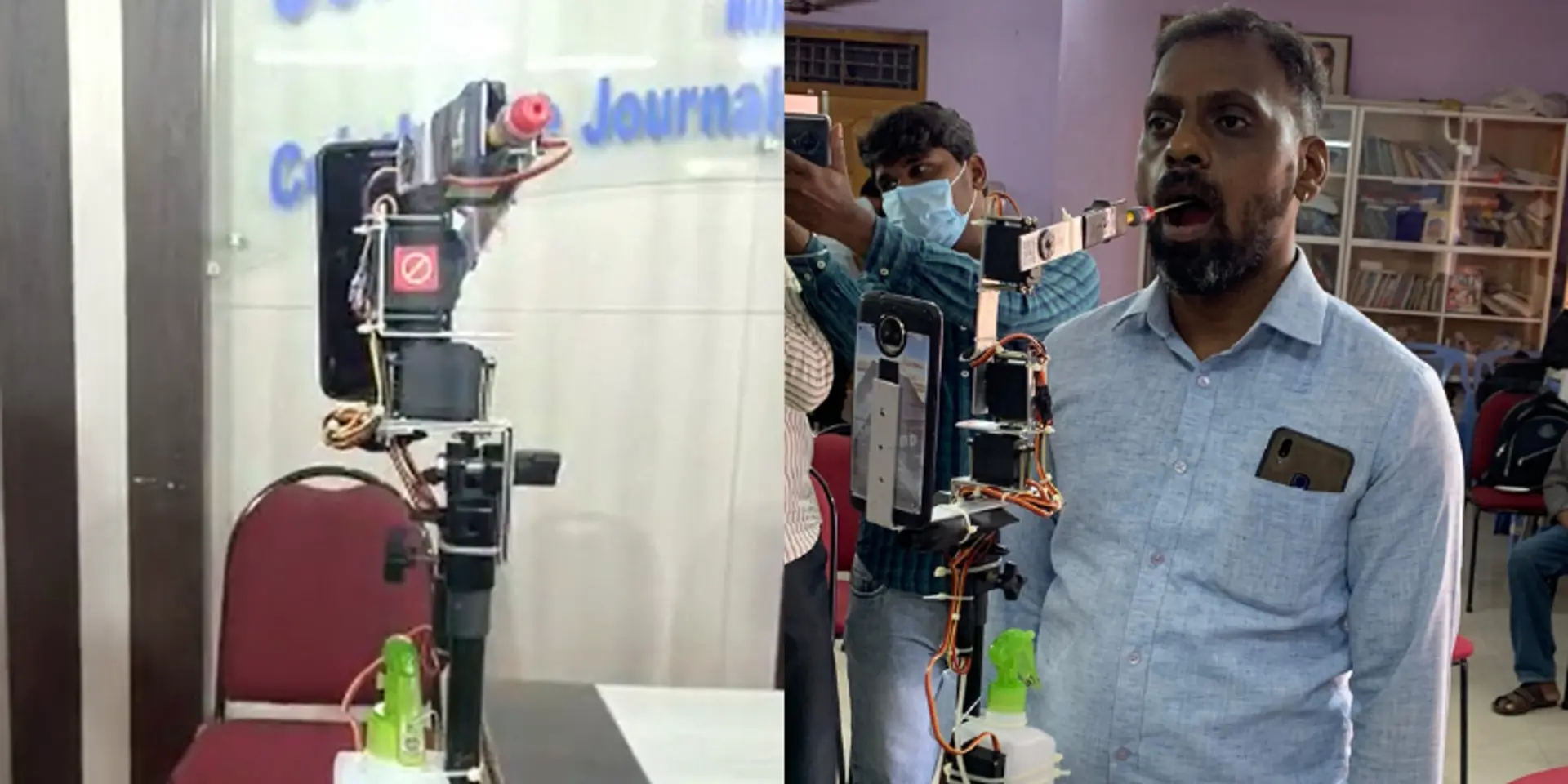 கொரோனா டெஸ்ட் எடுக்கும் ரோபோ கருவி உருவாக்கிய கோவை இளைஞர்!