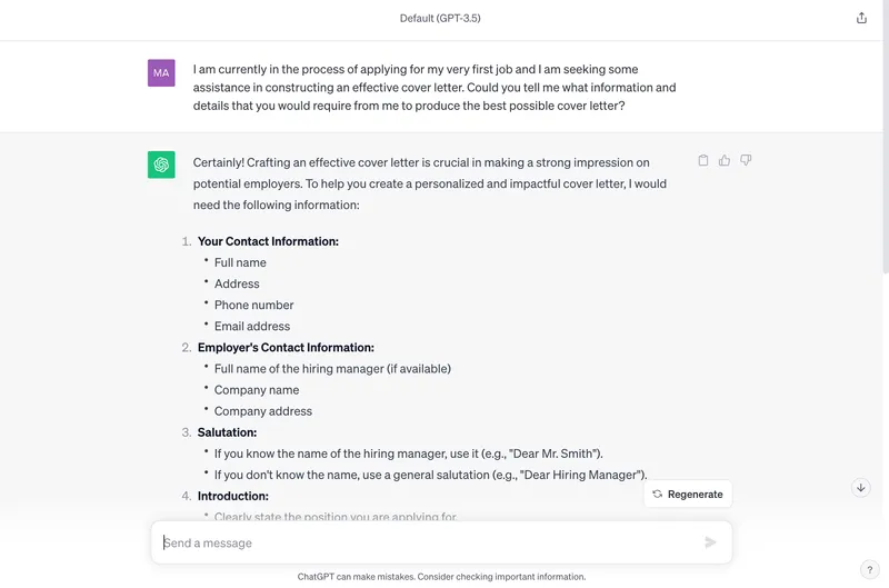 ChatGPT cover letter