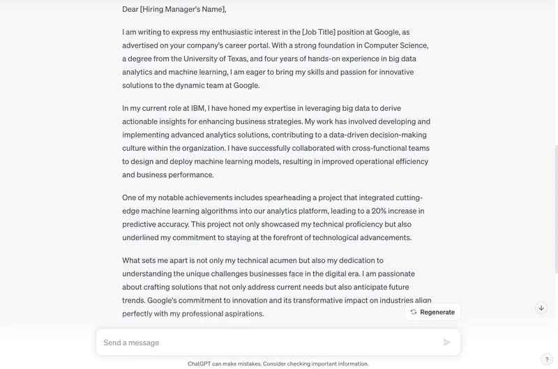 ChatGPT cover letter