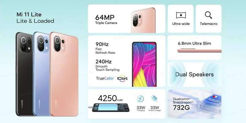 Xiaomi Mi 11 Lite (128GB, 6GB) 6.55” 90HZ AMOLED, 64MP Cámara triple,  Snapdragon 732G, Dual SIM