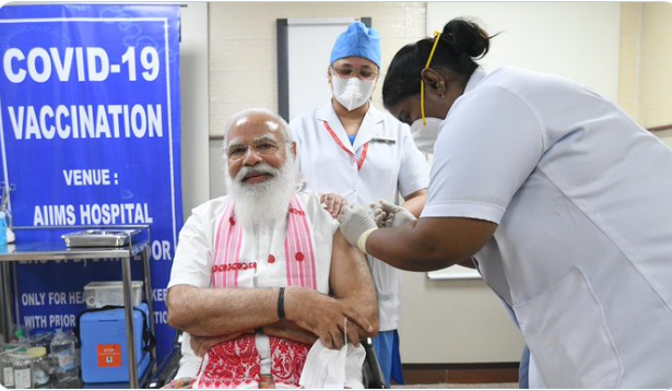 Prime Minister Narendra Modi takes first dose of COVID-19 vaccine