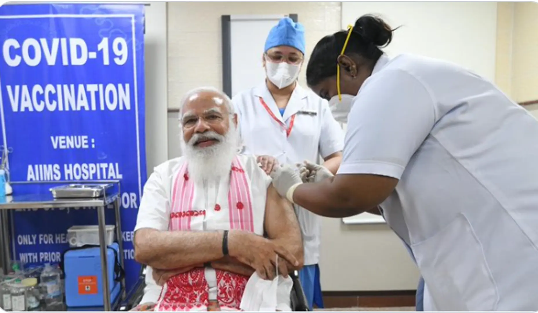 Prime Minister Narendra Modi takes first dose of COVID-19 vaccine