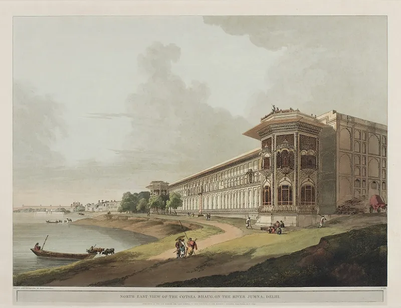 North East View Of The Cotsea Bhaug On The River Jumna, Delhi - 1795 by Thomas Daniell