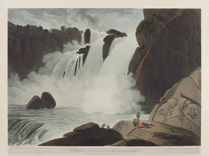 The Water-Fall At Puppanasama In The Tinnevelly District - 1804 by Thomas and William Daniell