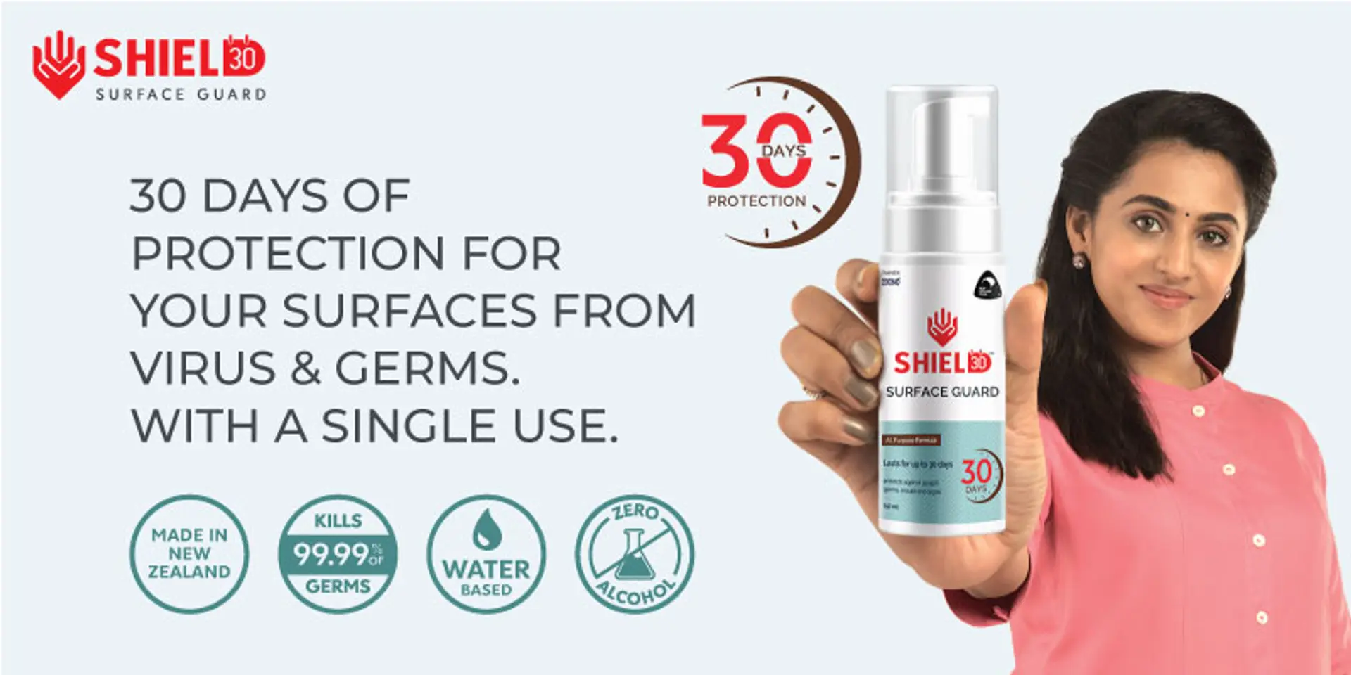 With a single use, this product provides 30-day protection for surfaces from viruses and germs