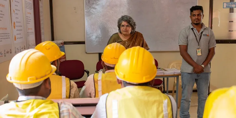 Gayathri Vasudevan of Labournet speaks at a training session 