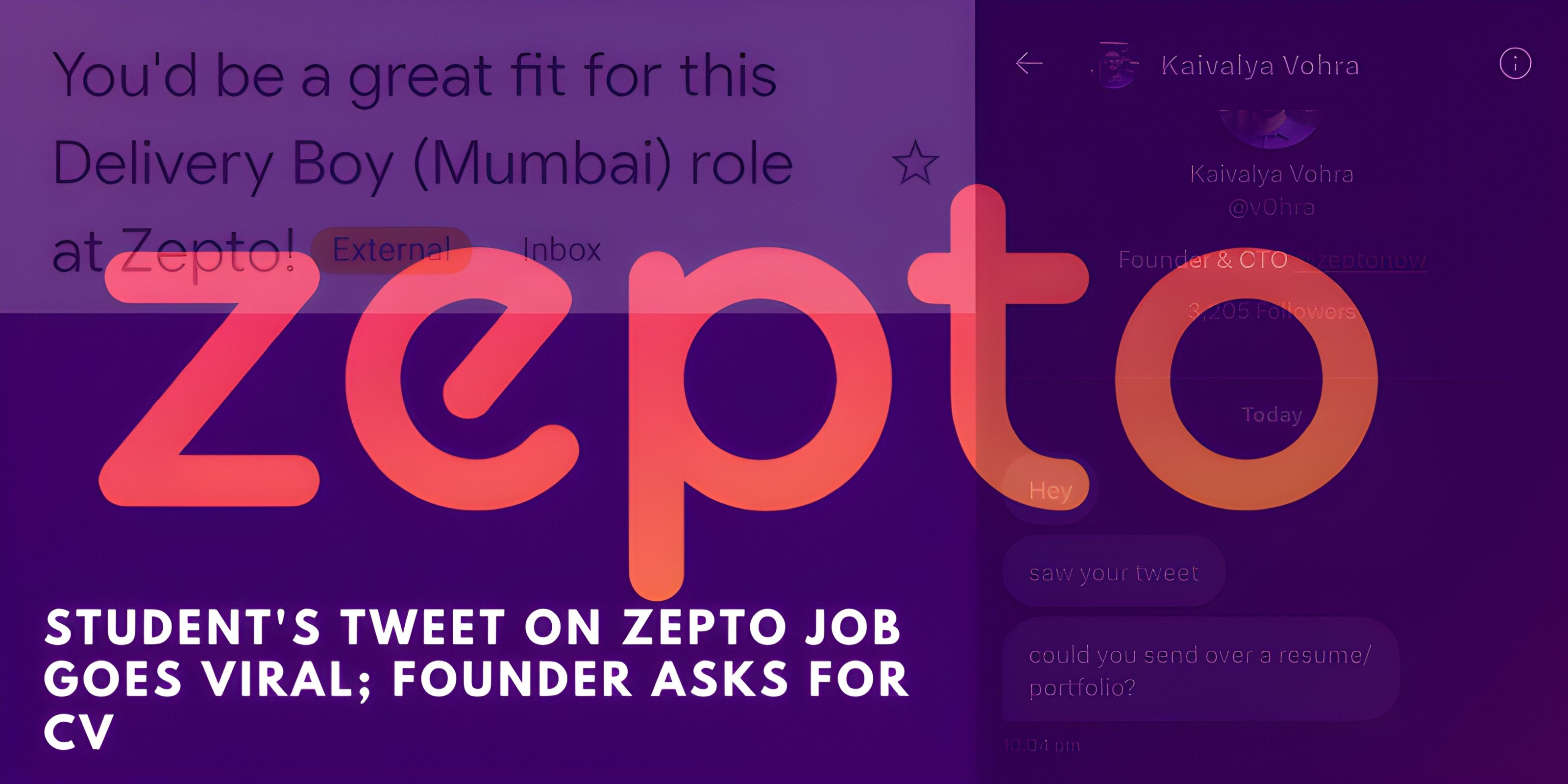Student's Tweet on Zepto Job Goes Viral; Founder Asks for CV