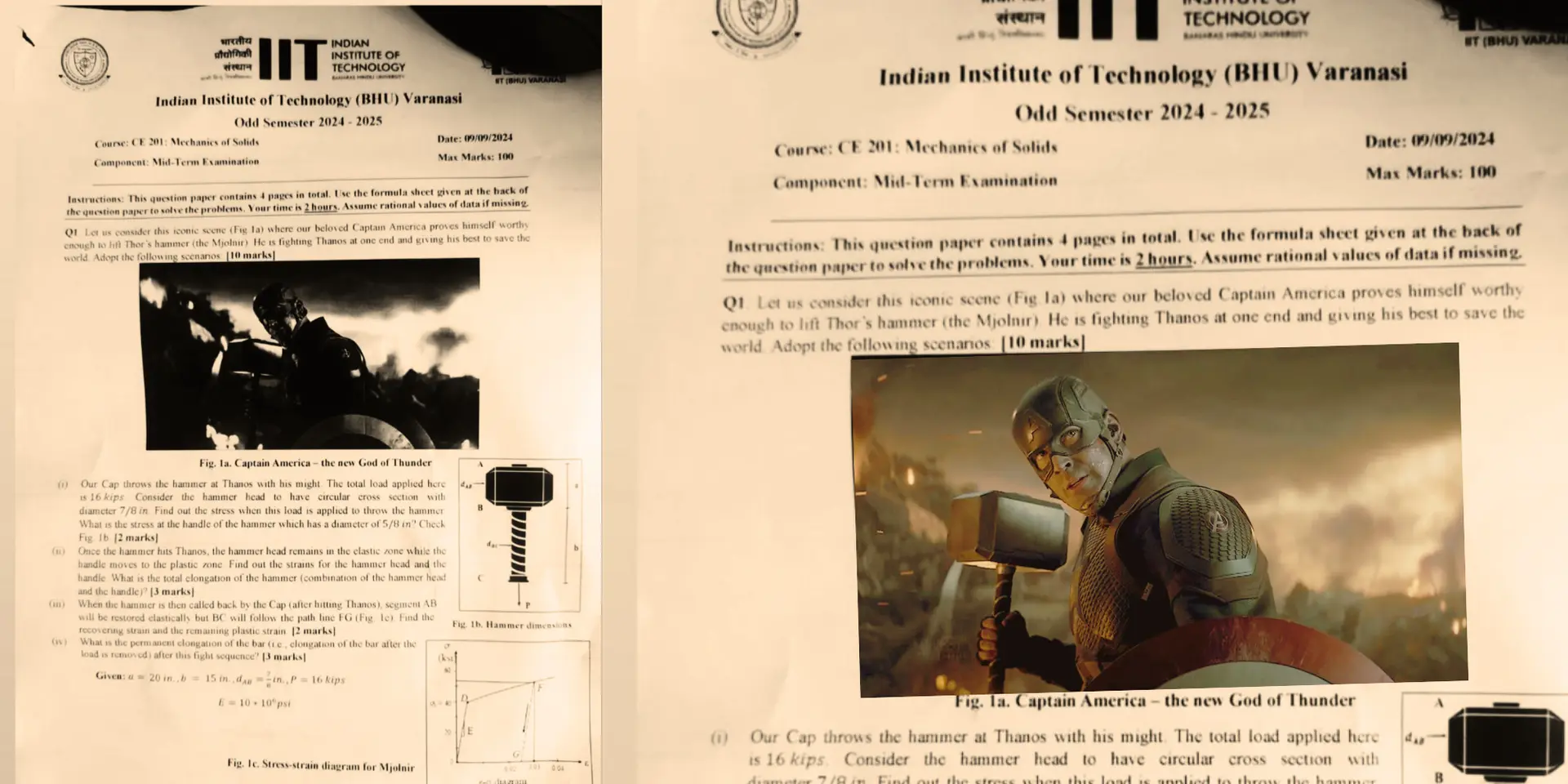 IIT Varanasi Exam Features Marvel’s Captain America vs Thanos Scene Question for 10-Marks