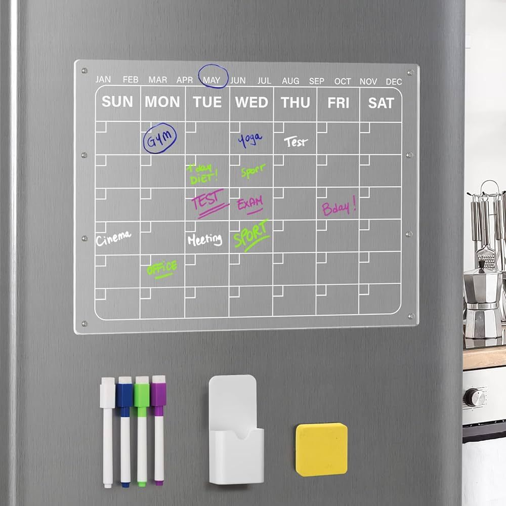 Magnetic acrylic dry-erase calendar board