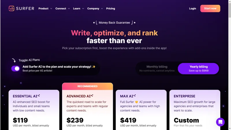 surfer seo pricing