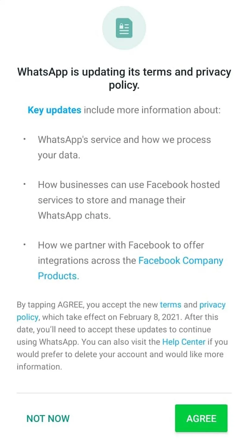 WhatsApp will delete your account if you don't accept its new terms of