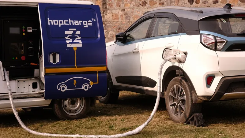 Hopcharge's proprietary energy pod which can charge EVs at the same speed as a public fast charger