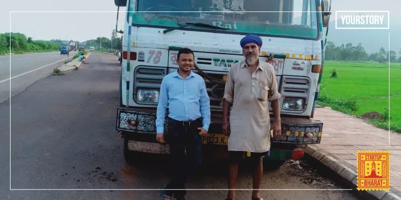 Biswajit with truck driver in Bhubaneswar