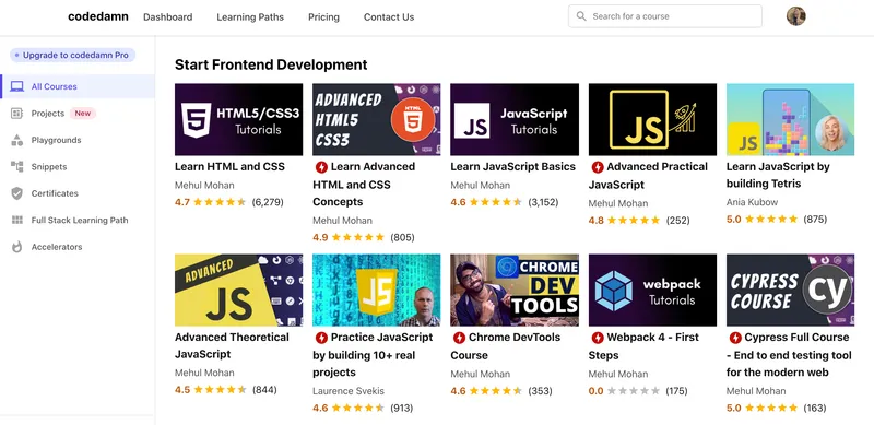 Screenshot of Codedamn web app