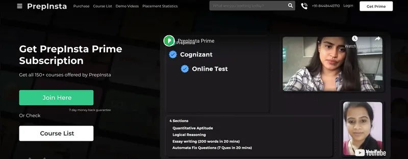 Screenshot of PrepInsta Prime interface