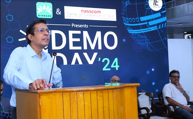  Prof V Kamakoti, Director, IIT Madras, addressing the ‘Nirmaan Demo Day 2024’ at IIT Madras today