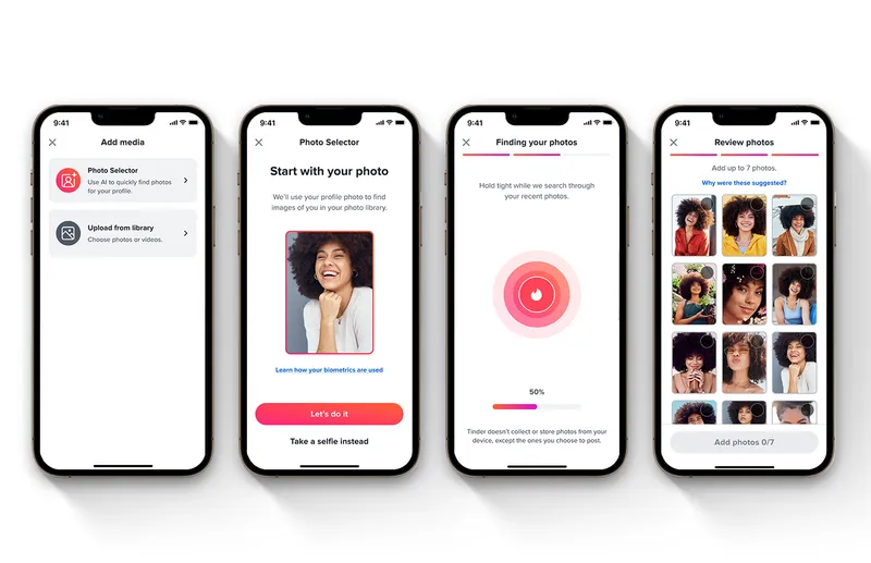 By snapping a selfie for facial recognition and granting access to their camera roll, users can let Tinder's AI tech curate a selection of images for their review and select those they want in their profile.