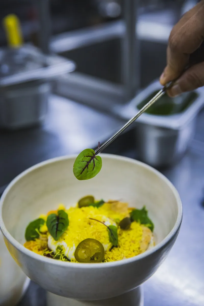 Creamed Burrata Papdi Chaat 