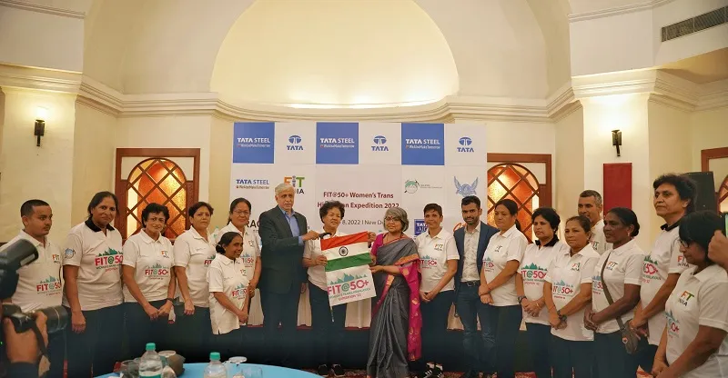 Bachendri Pal with the group of 12 women who are accompanying her on the expedition