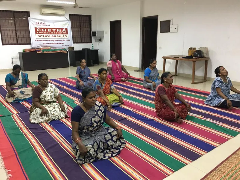 Chennai 's Sethu Foundation conducts weekly yoga and meditation sessions for urban slum women.