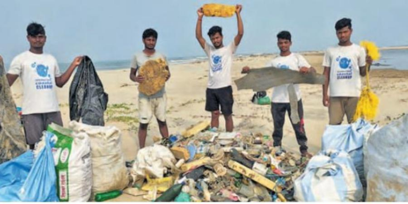 A team of six eco-warriors clean Odisha’s Astaranga beach to protect Olive Ridley turtles