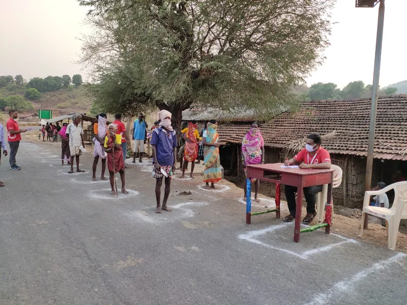Distribution activity in Adivasiwadi with safety measures.