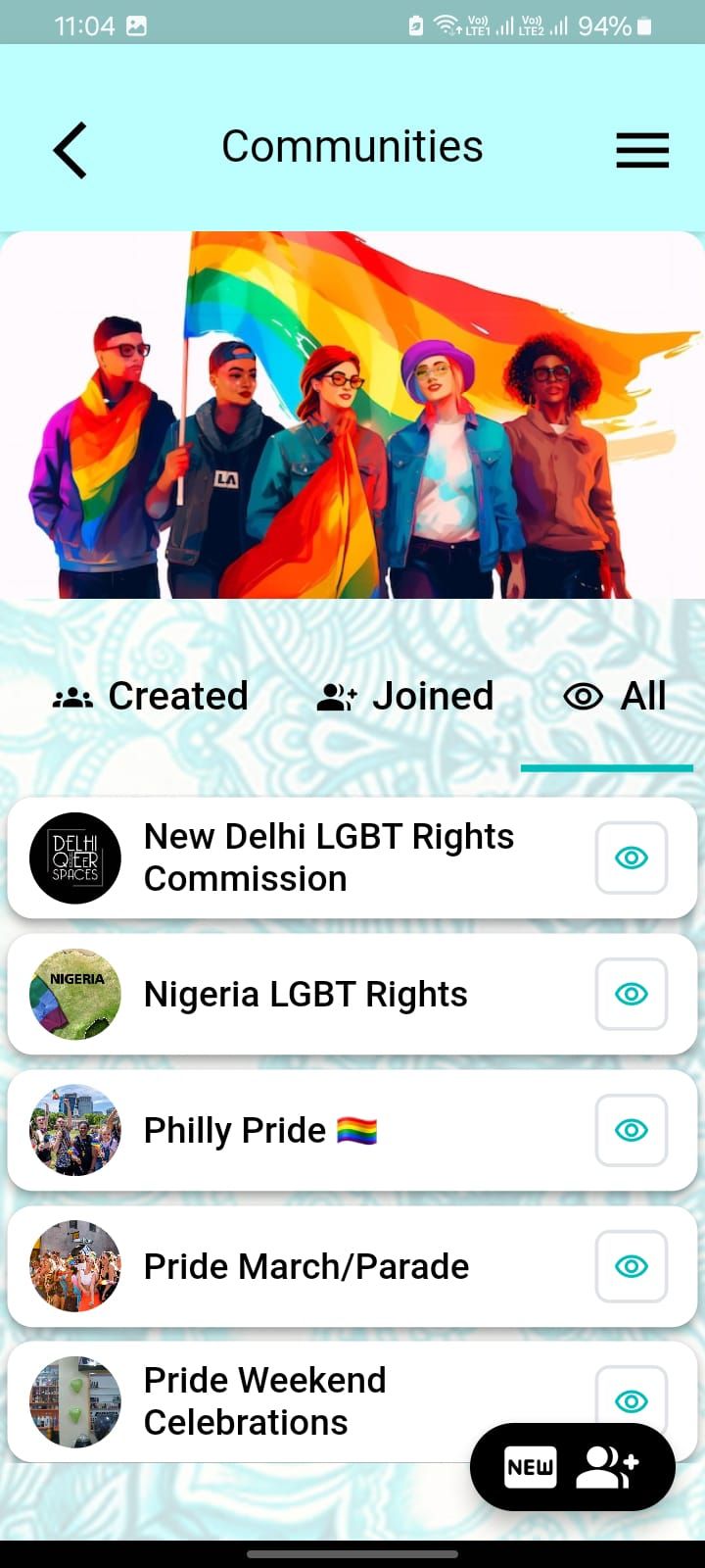 The 'Community' feature on Pride+ gives members a platform to discuss issues and news related to the community.