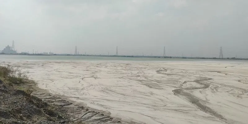 A fly ash pond in Sepakkam village, Ennore