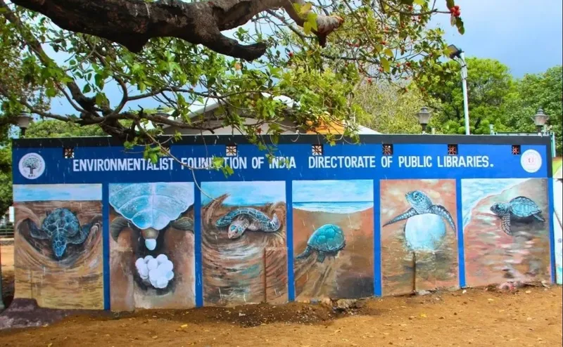 The centre's walls are alive with murals of Olive Ridley turtles, ghost crabs, and whale sharks, and interactive exhibits narrate tales of marine biodiversity and conservation.