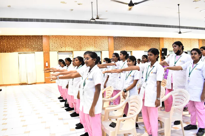 ICWO's Anti Human Trafficking Clubs train college students across Tamil Nadu to become advocates of change. Here students of Saveetha College of Nursing are seen taking a pledge to stop human trafficking.